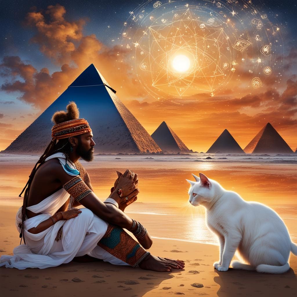 Shamanic Girl Kissing Tribal Man at Sunset