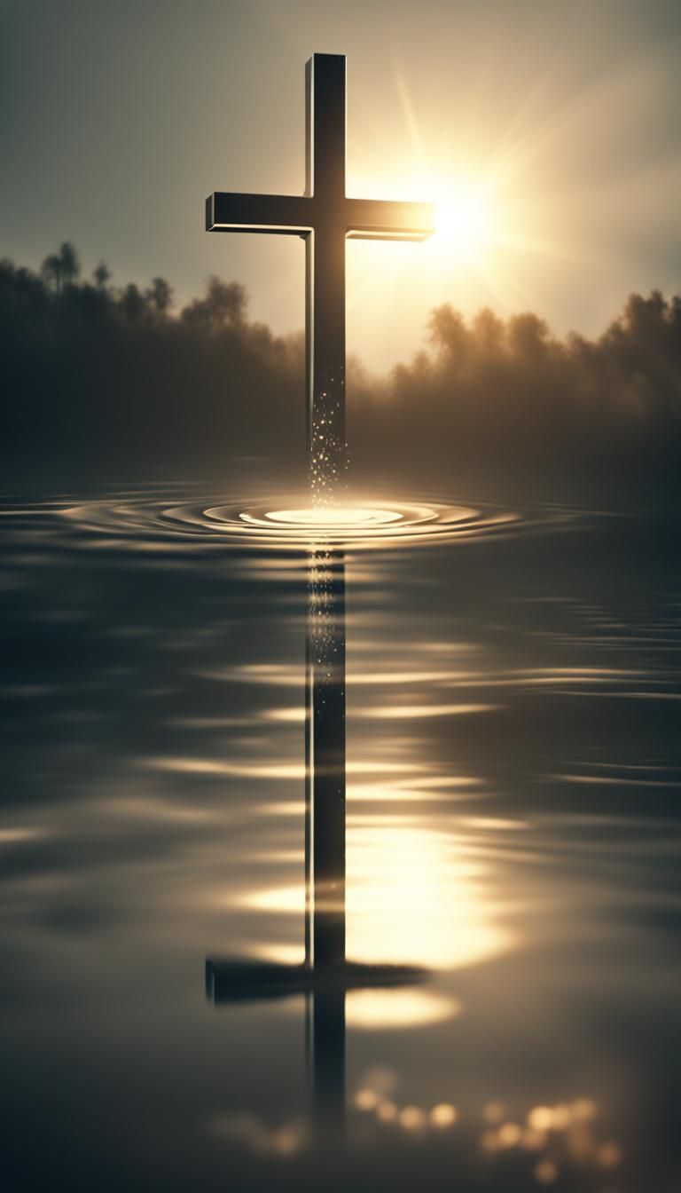 Cross Reflected on Water Surface in Sunlight