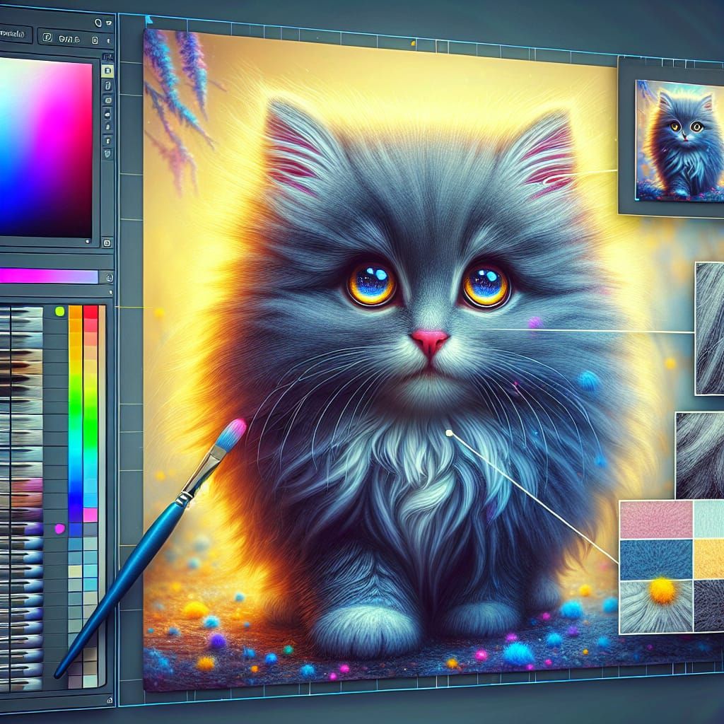 Detailed Fluffy Grey Cat in Fantasy Concept Art Style