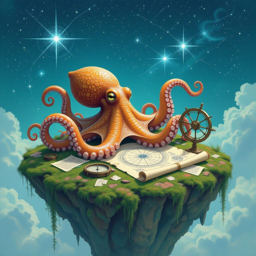 Octopus Cartographer Charts Stars on Floating Isle