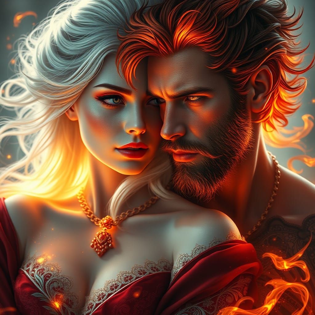 Icy Woman and Fiery Man: Art Nouveau Portrait