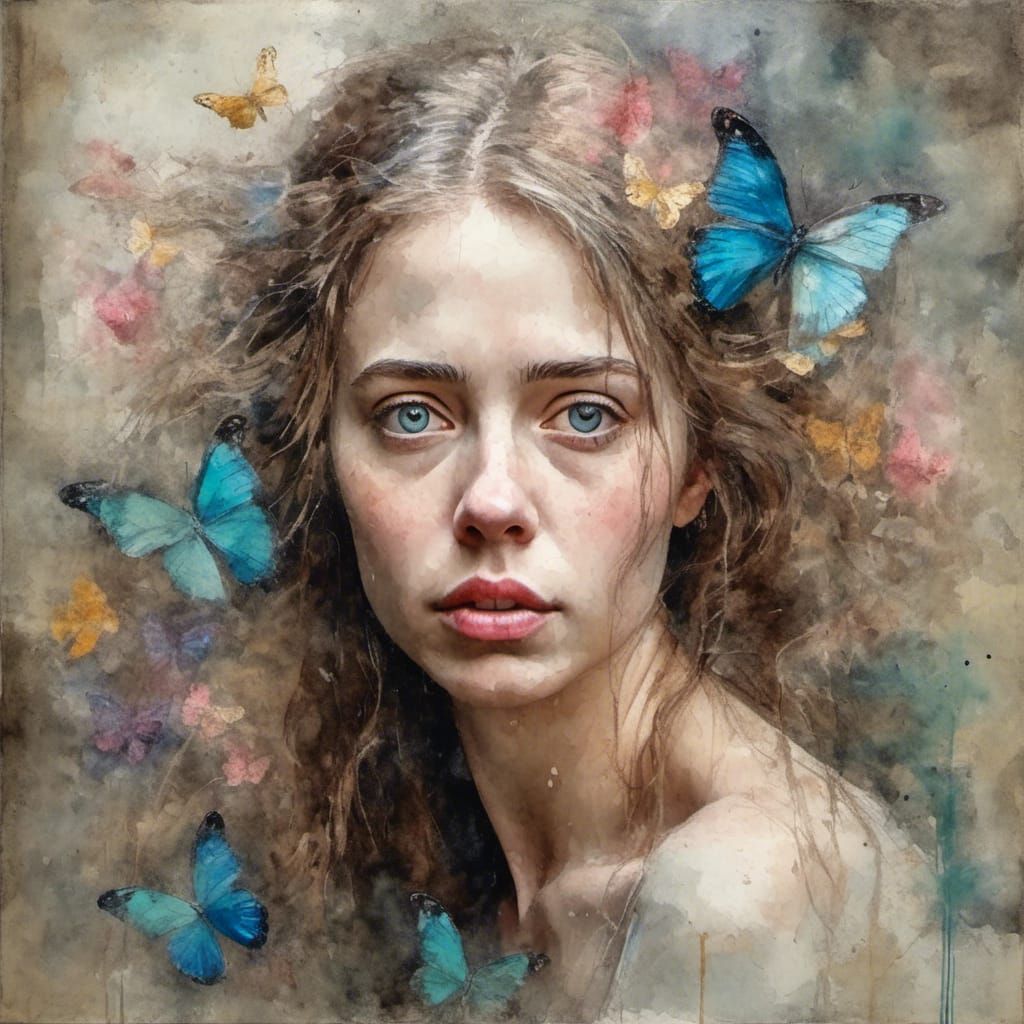 Pastel Painting of Long-Haired Woman in Pre-Raphaelite Style