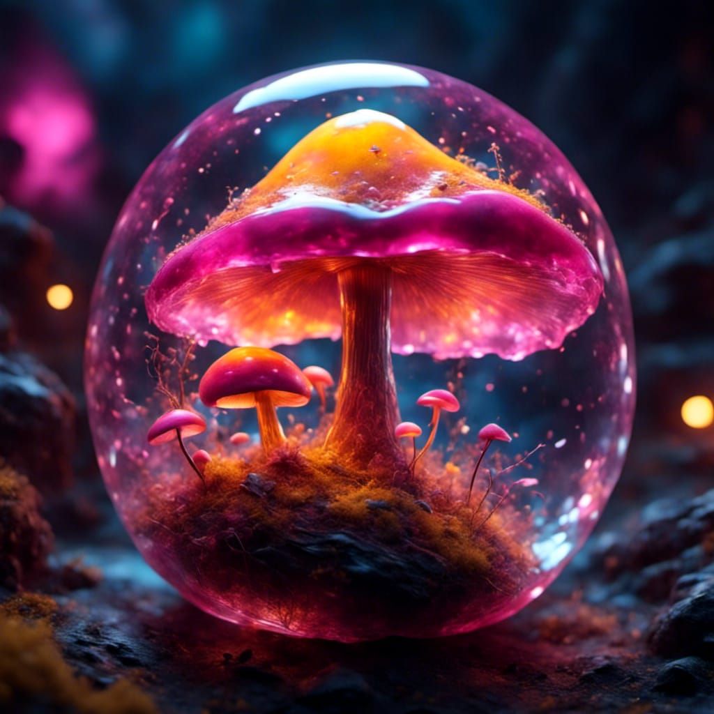 Giant Glass Mushroom Matte Painting in Pink and Yellow