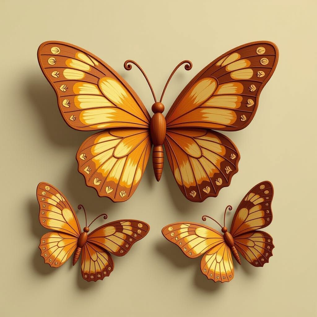 Intricate Wooden Butterflies in Whimsical Style