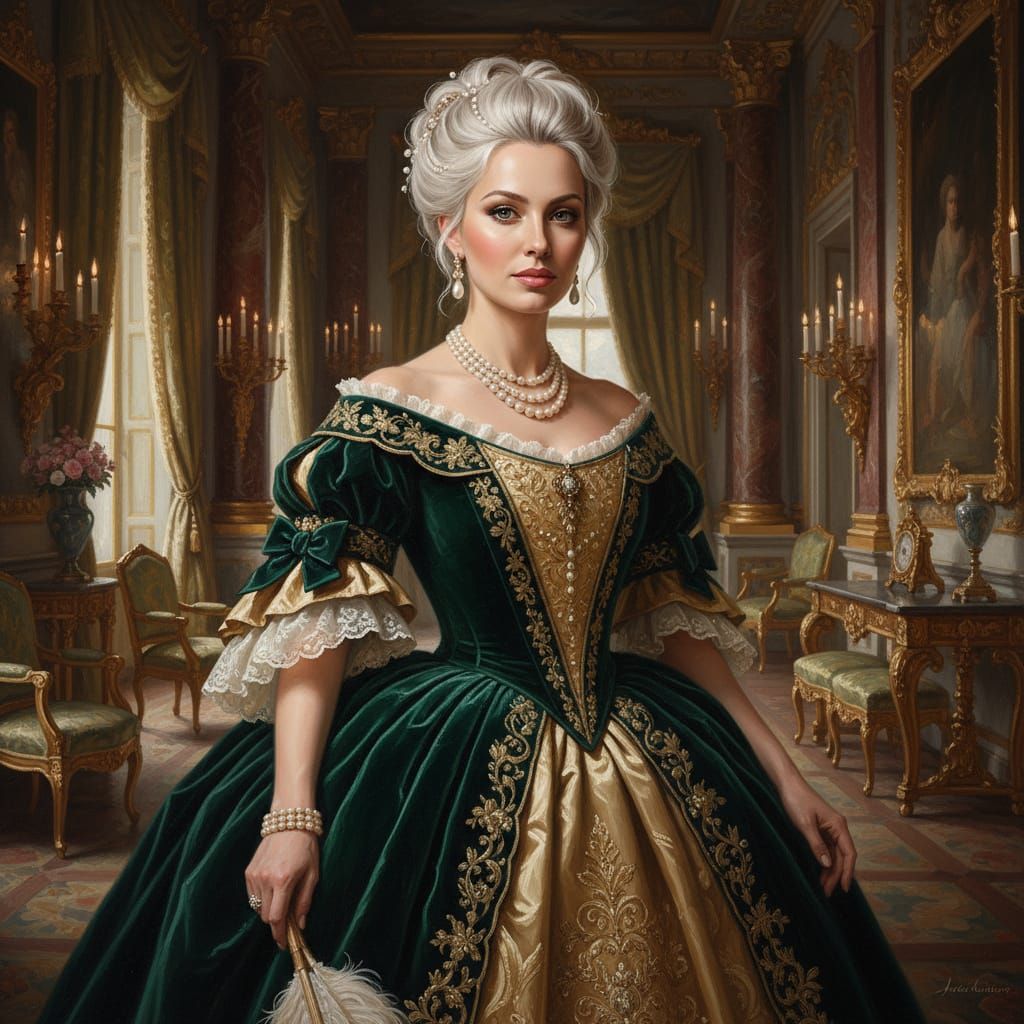 19th Century Royal Woman in Ball Gown Portrait