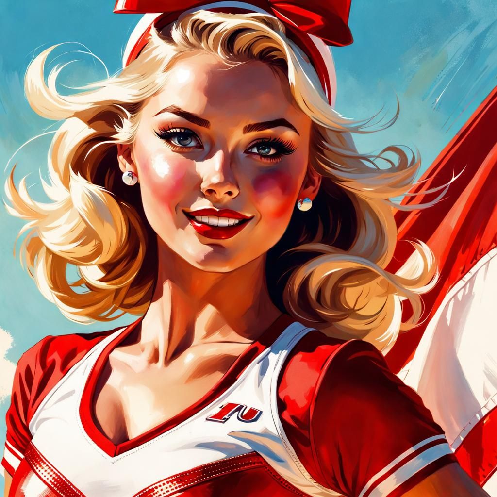Cheerleader Portrait in Pin-Up Style
