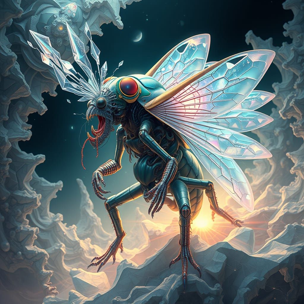 Biomechanical Cicada Hybrid Unfolds in Electric Blues and Em...