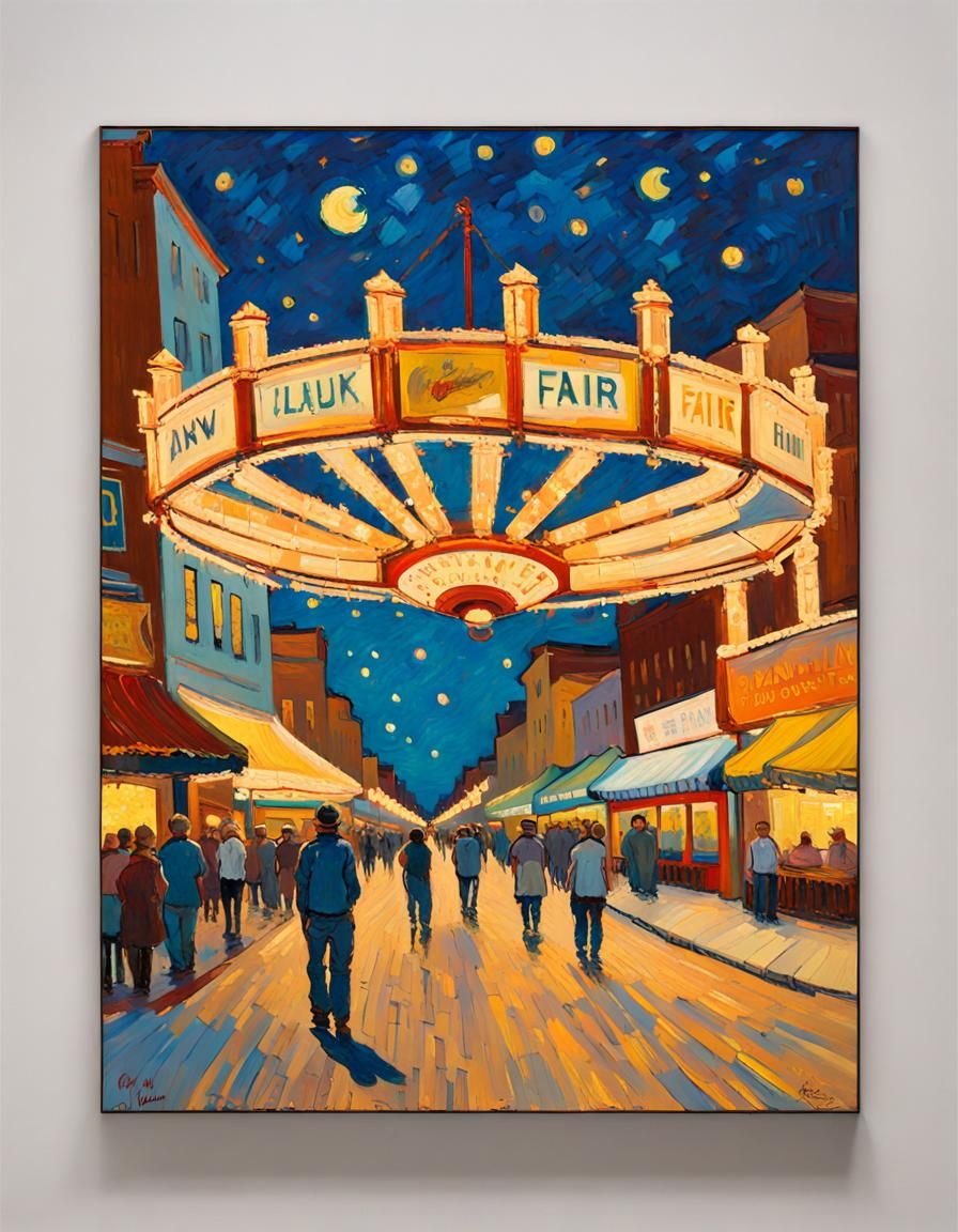 County Fair at Night in Impressionist Style