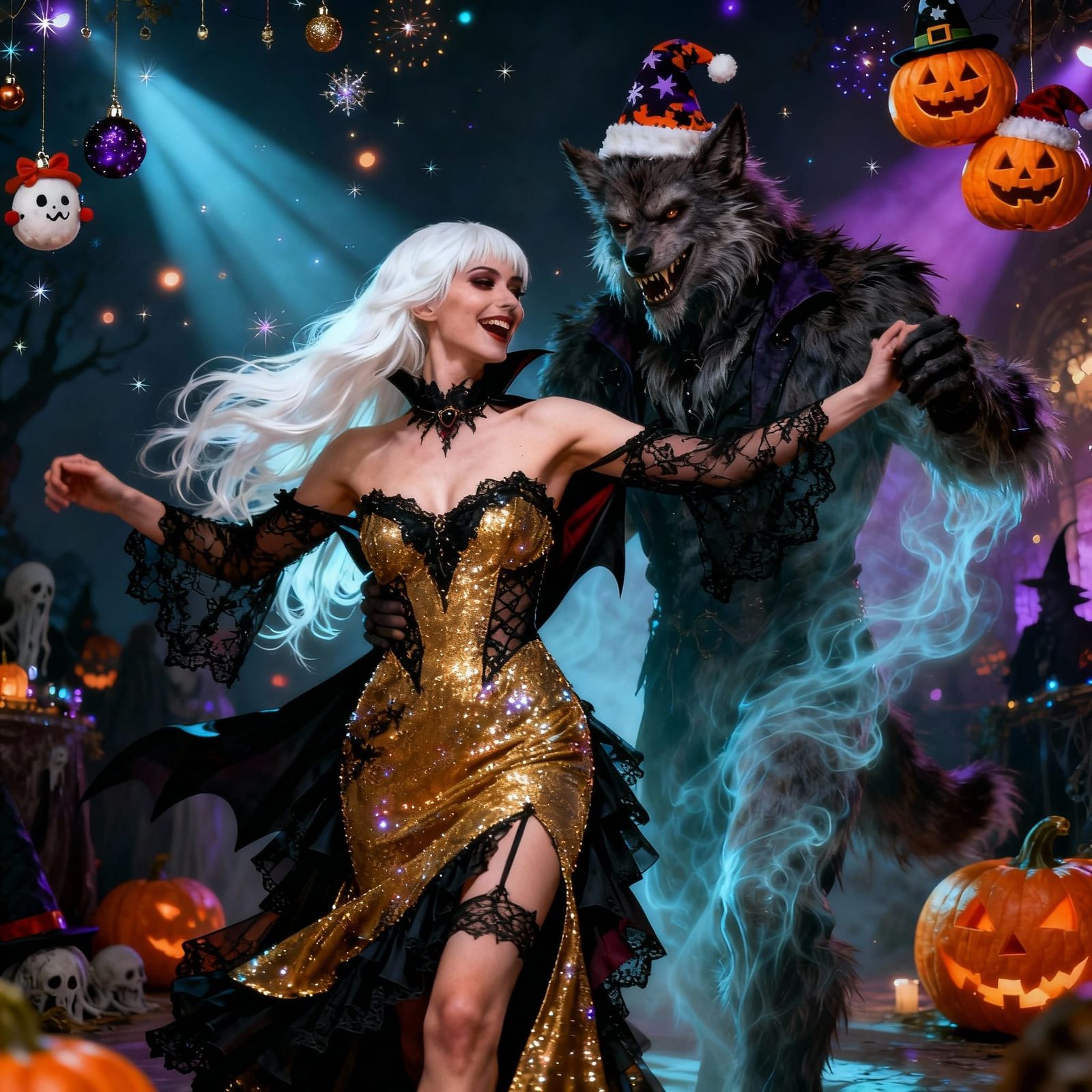 Vampiress and Werewolf Celebrate Halloween New Year