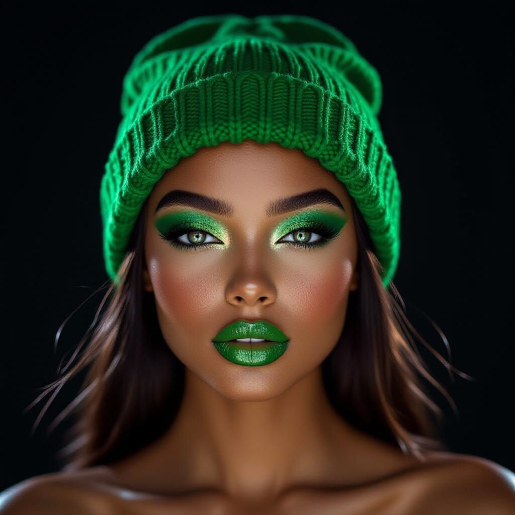 Woman's Portrait with Obsidian Skin and Green Accents