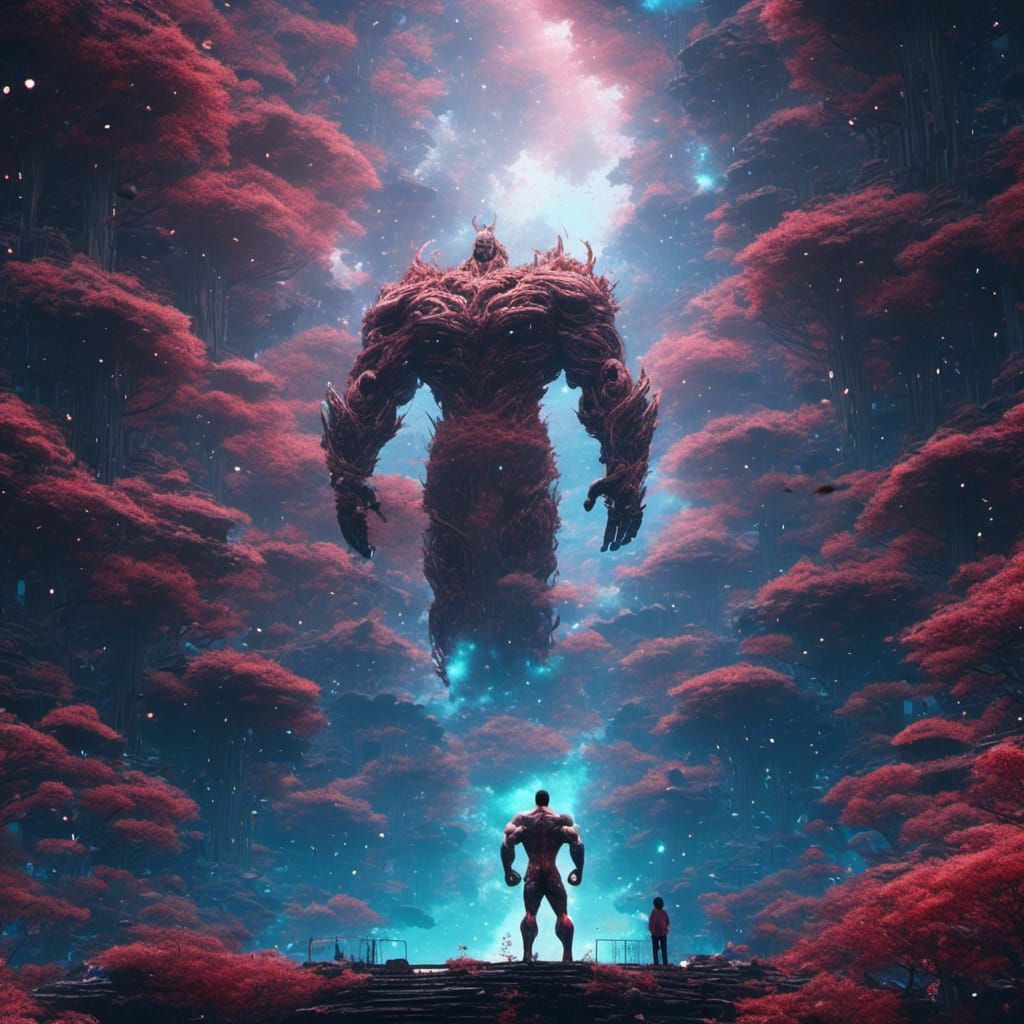 Bodybuilder Fighting Before Infinity: Fantasy Concept Art