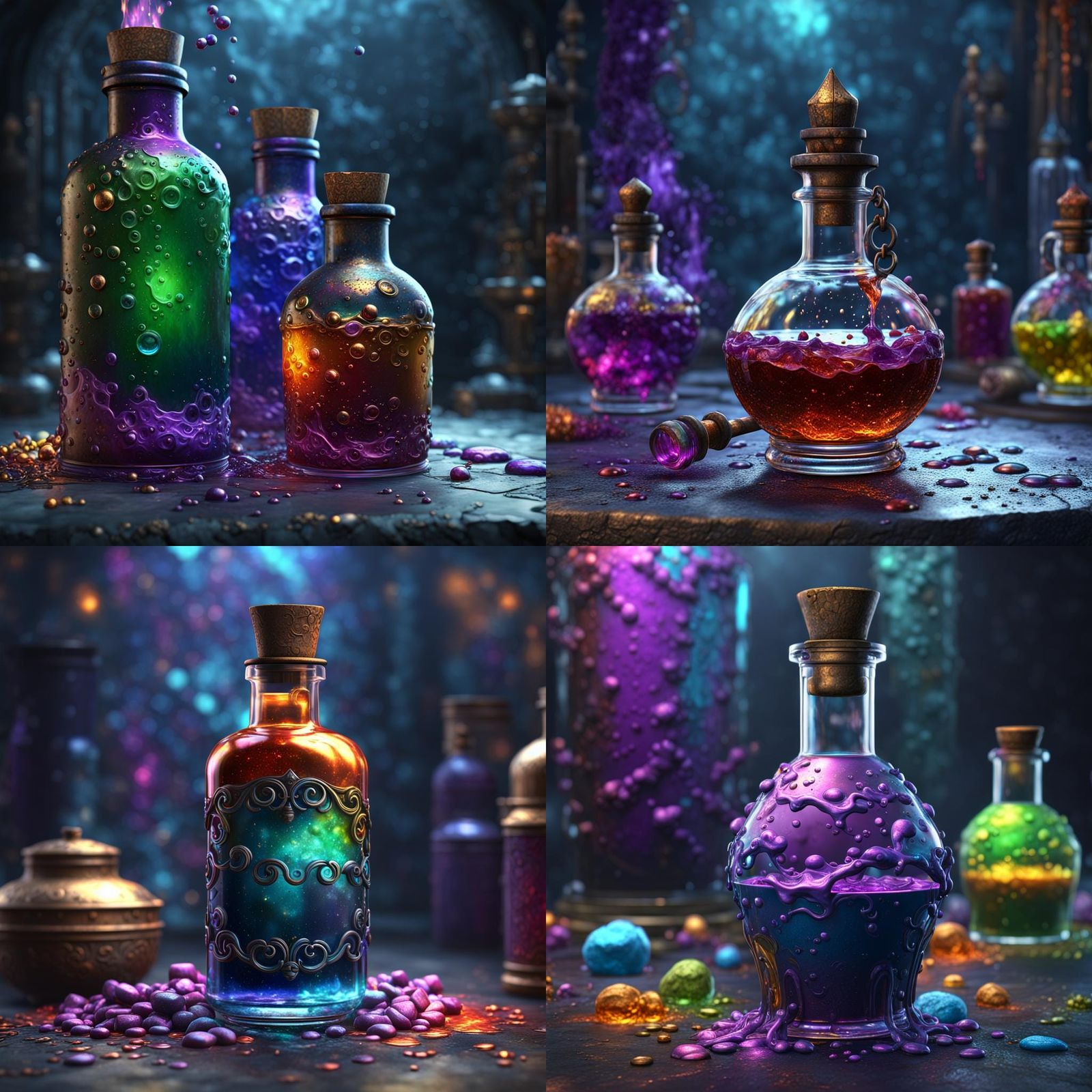 Colorful Potion Bottle on Metal Background