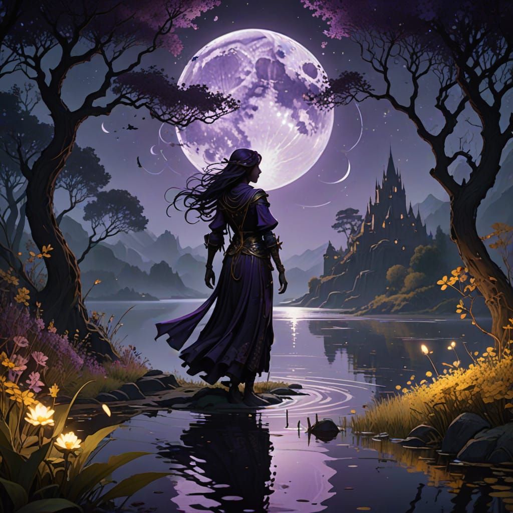 Mystical Full Moon Over Dark Waters