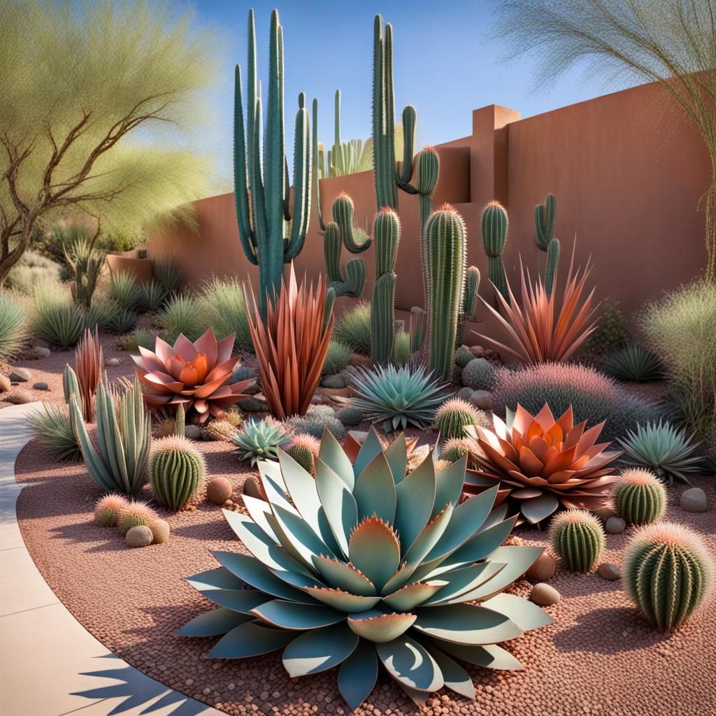 Copper Metal Cactus Garden Xeriscape