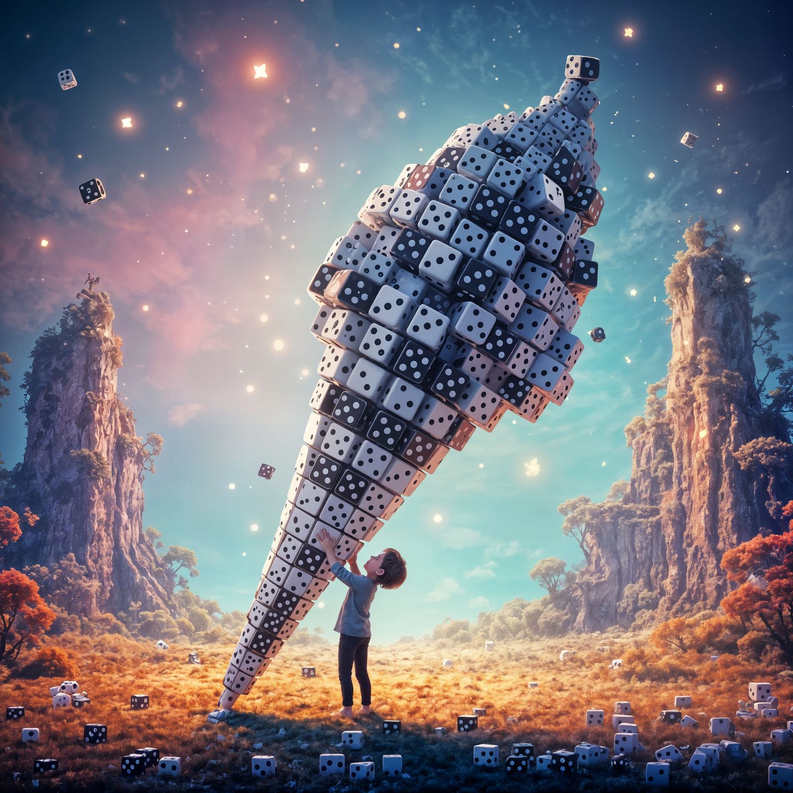 Whimsical Dice Ice Cream in Storybook Style