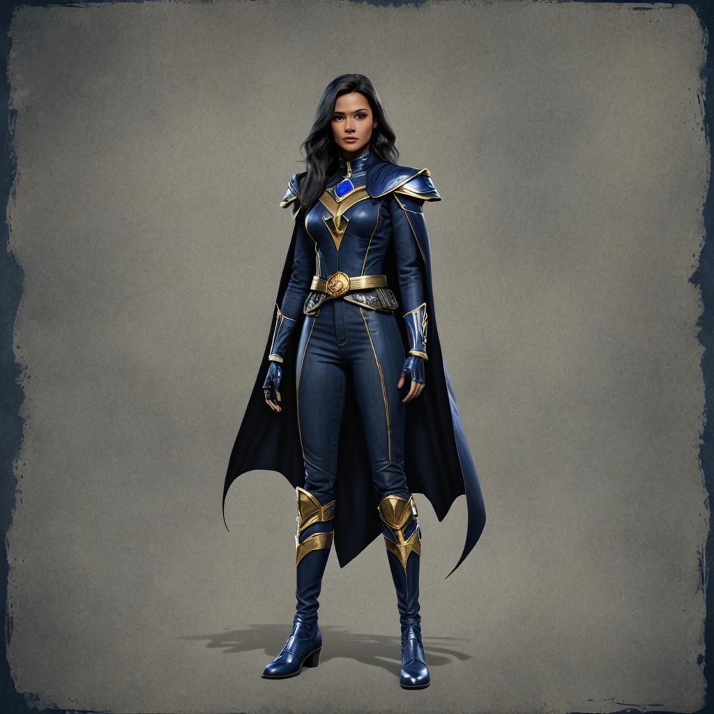 power ranger 1958 female indigo gold raven with A long, flow...