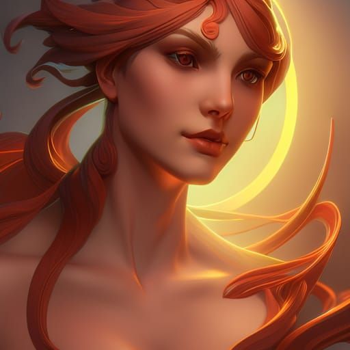 Red and Yellow Swirl Portrait in Artgerm Style