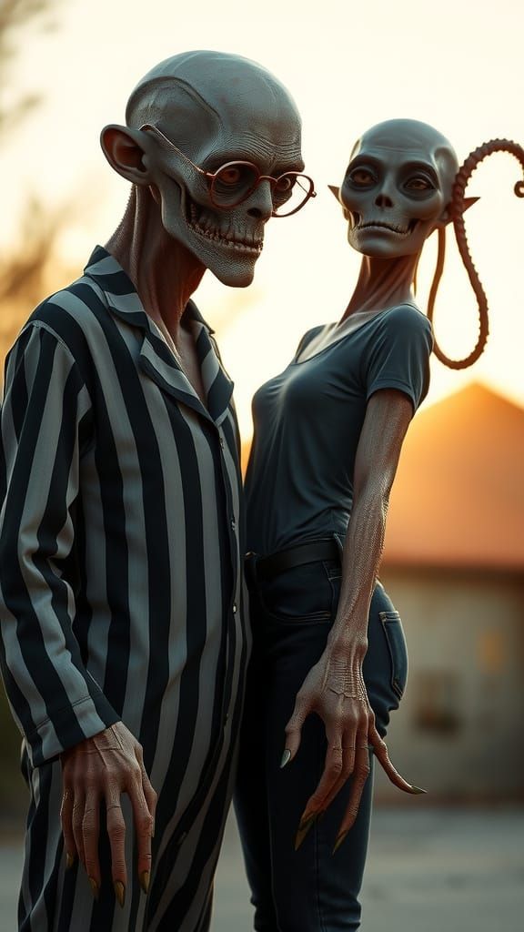 Eerie Futuristic Encounter in a Blended Art Style