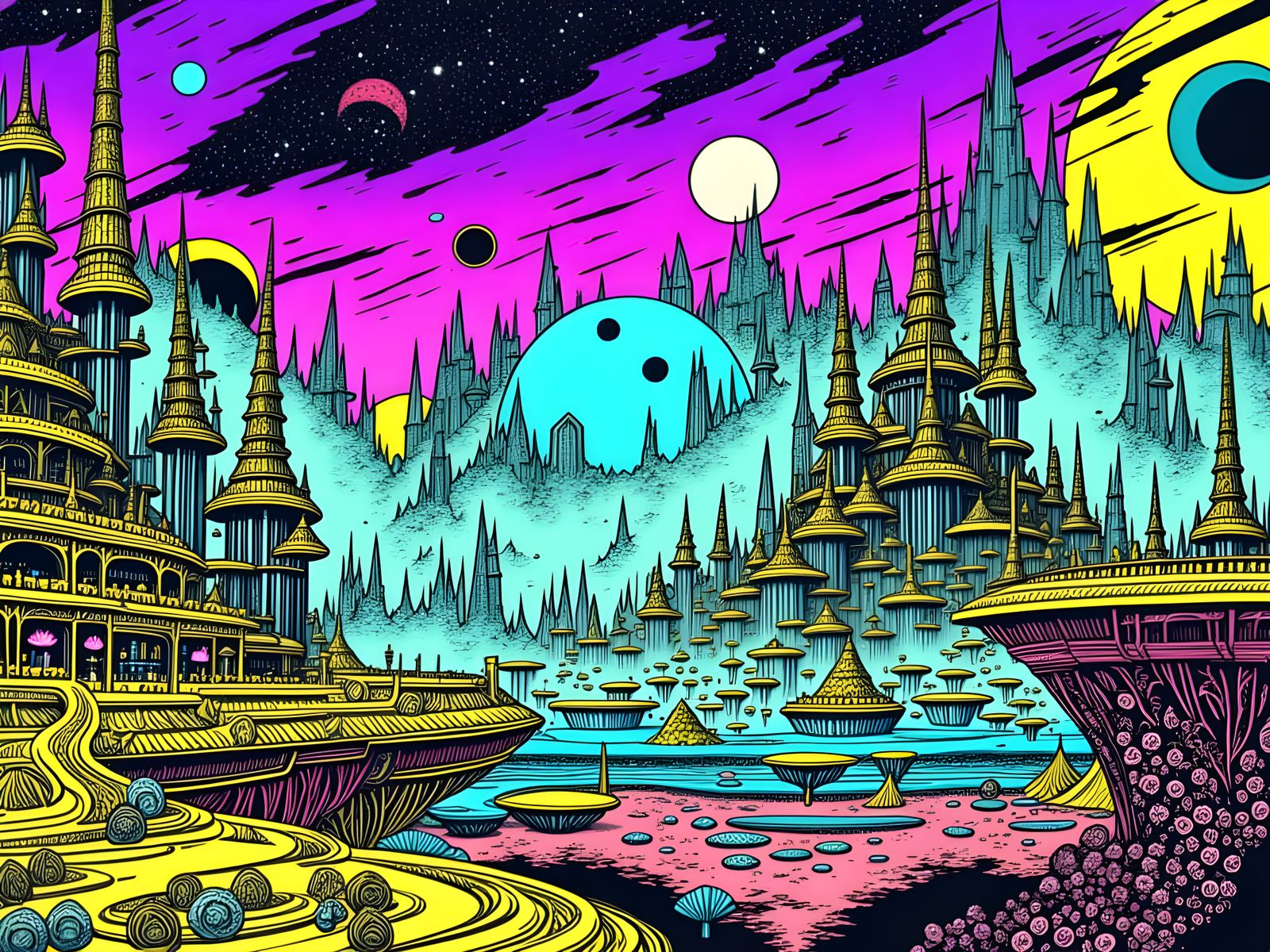 Cosmic Resort on Moon with Volcano Eruption