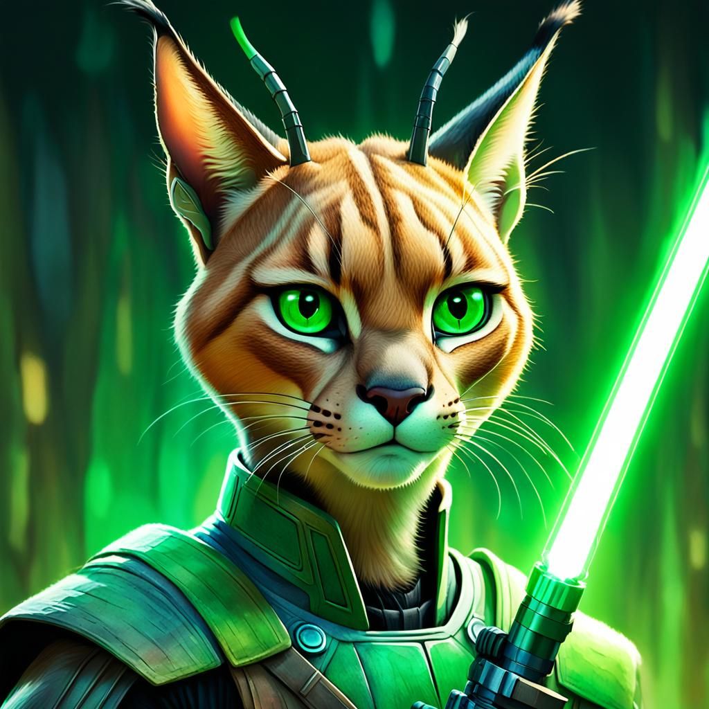 Caracal Jedi Knight with Lightsaber, Pixar Style