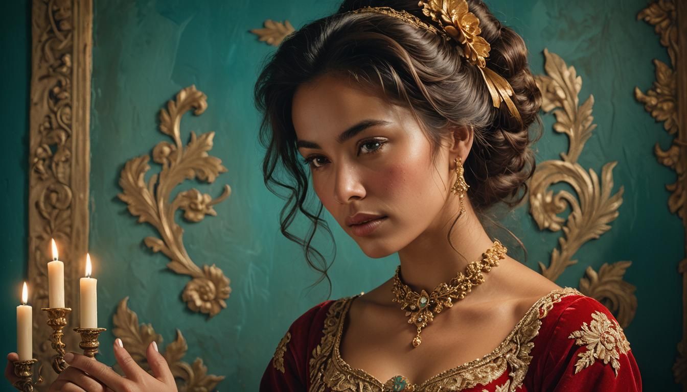 Chilean Woman in Rococo Portrait with Candlelight