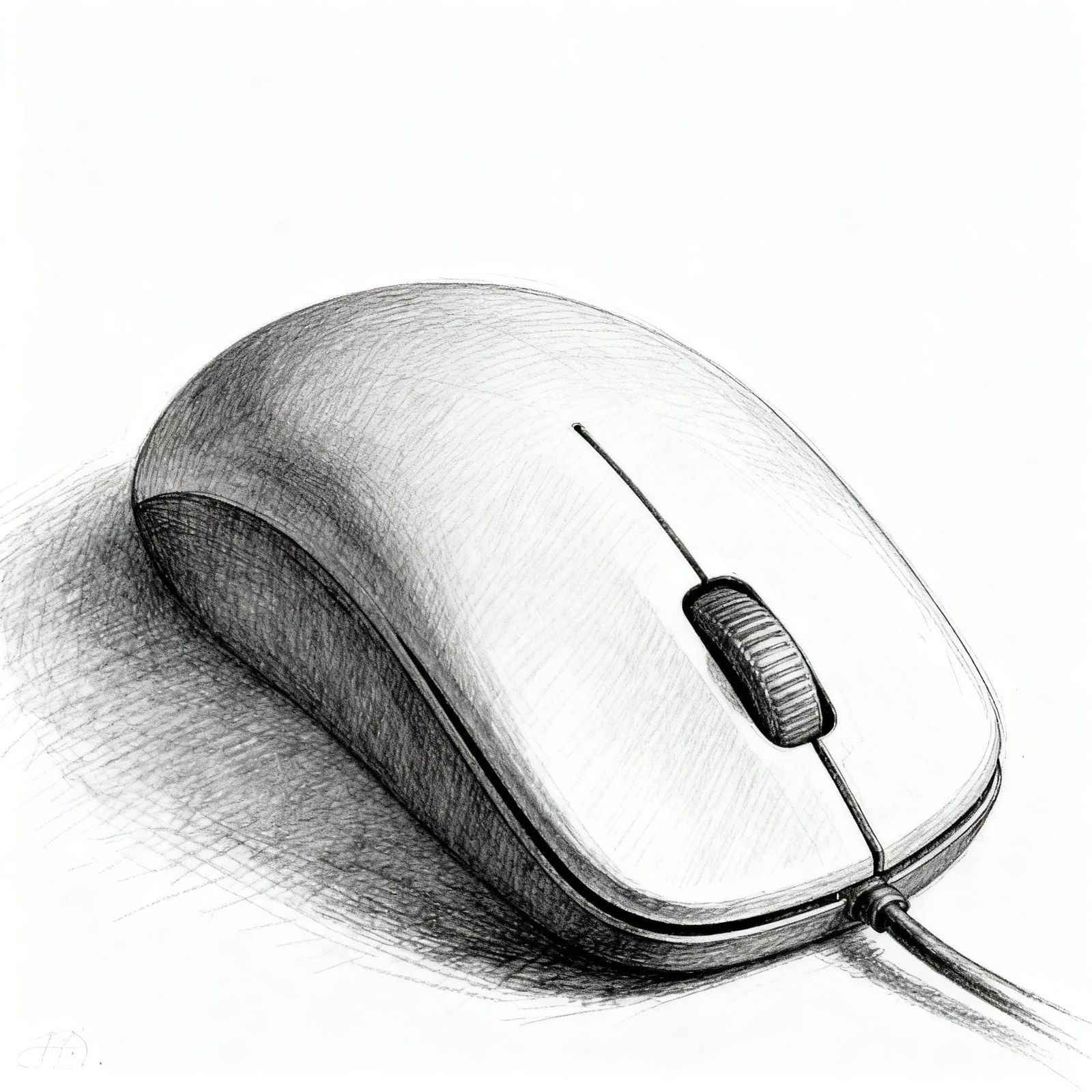 Detailed Pencil Sketch of Modern Computer Mouse