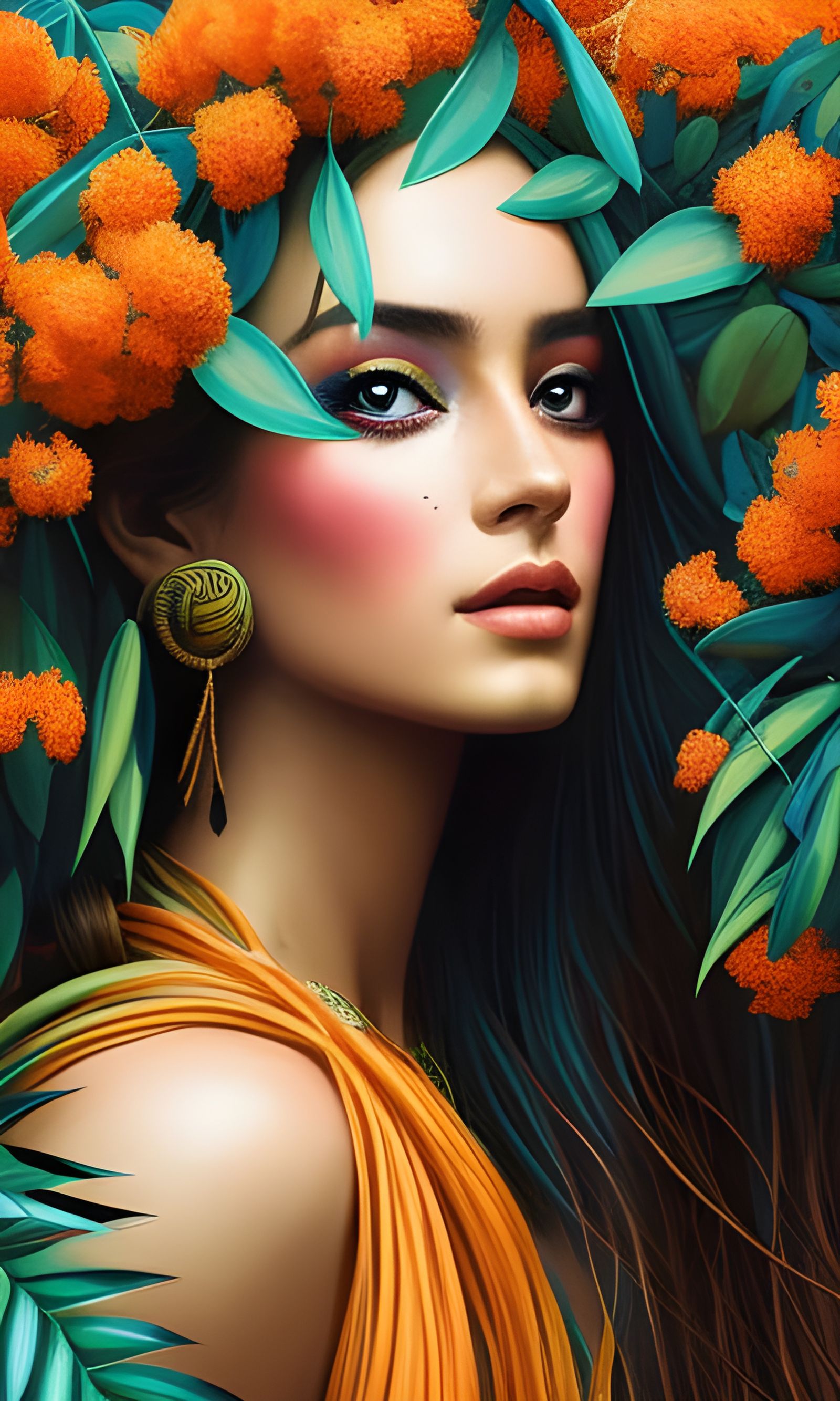 Boho Hippie Woman Portrait with Rococo Art Style