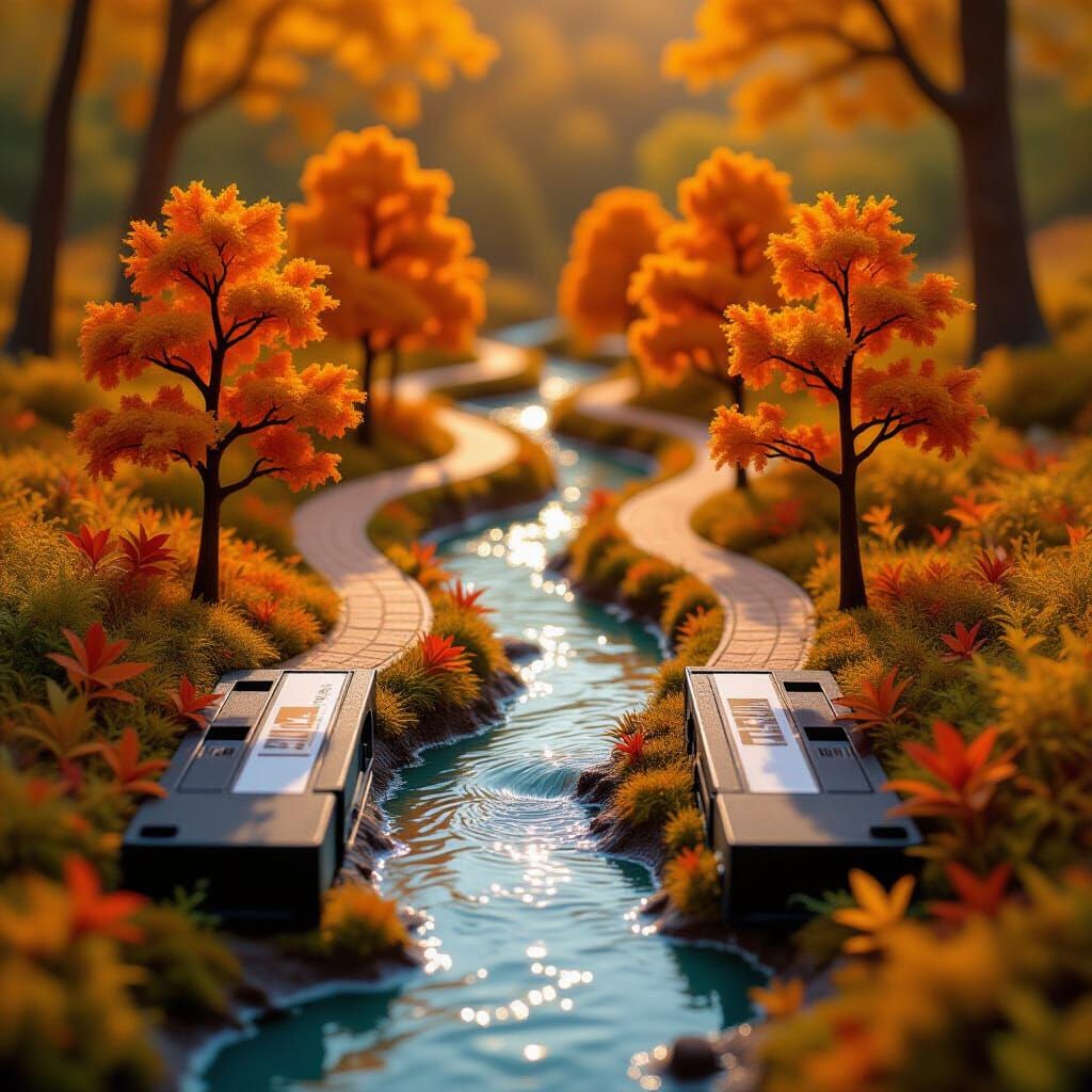 Miniature Autumn Creek in Cassette Tape Macro World