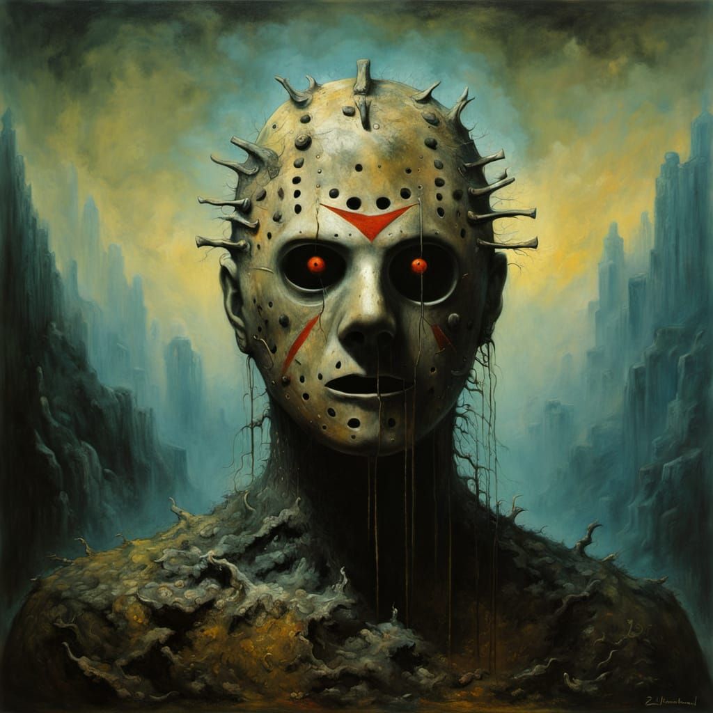 Jason Voorhees in a Surreal, Melting Landscape