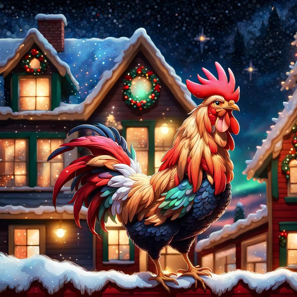 Festive Rooster Scolds Santa on Christmas Eve