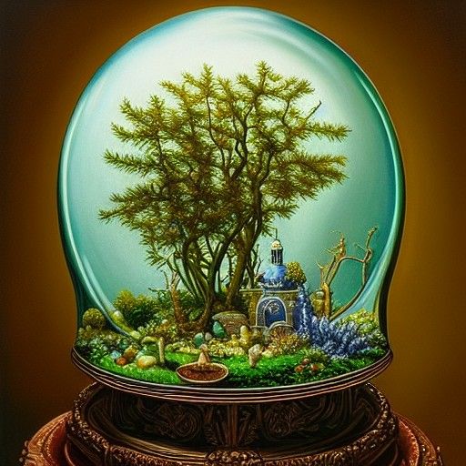 Miniature Forest Still Life Under Glass Dome