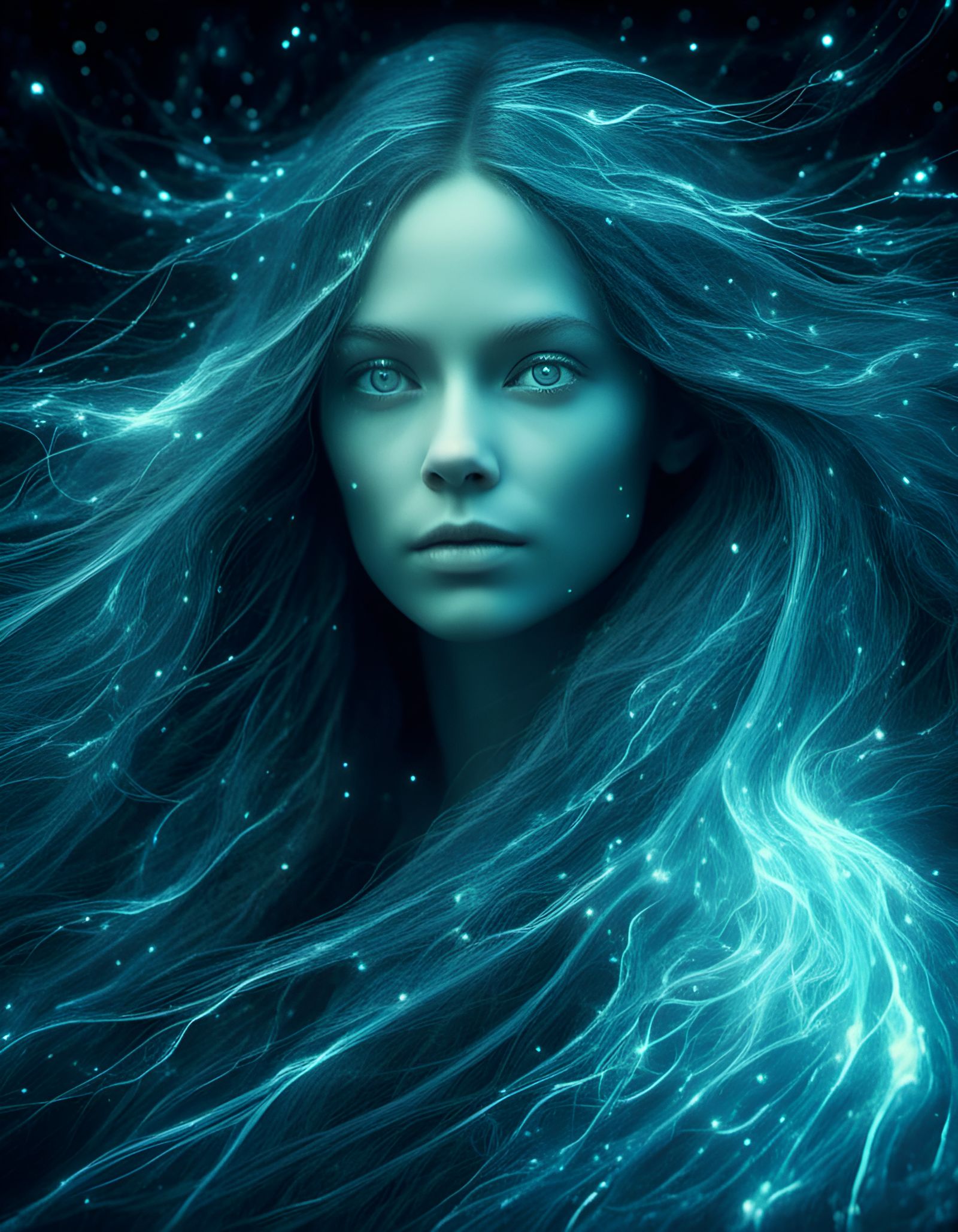 Lofi Holoportrait of Bioluminescent Woman in 3D