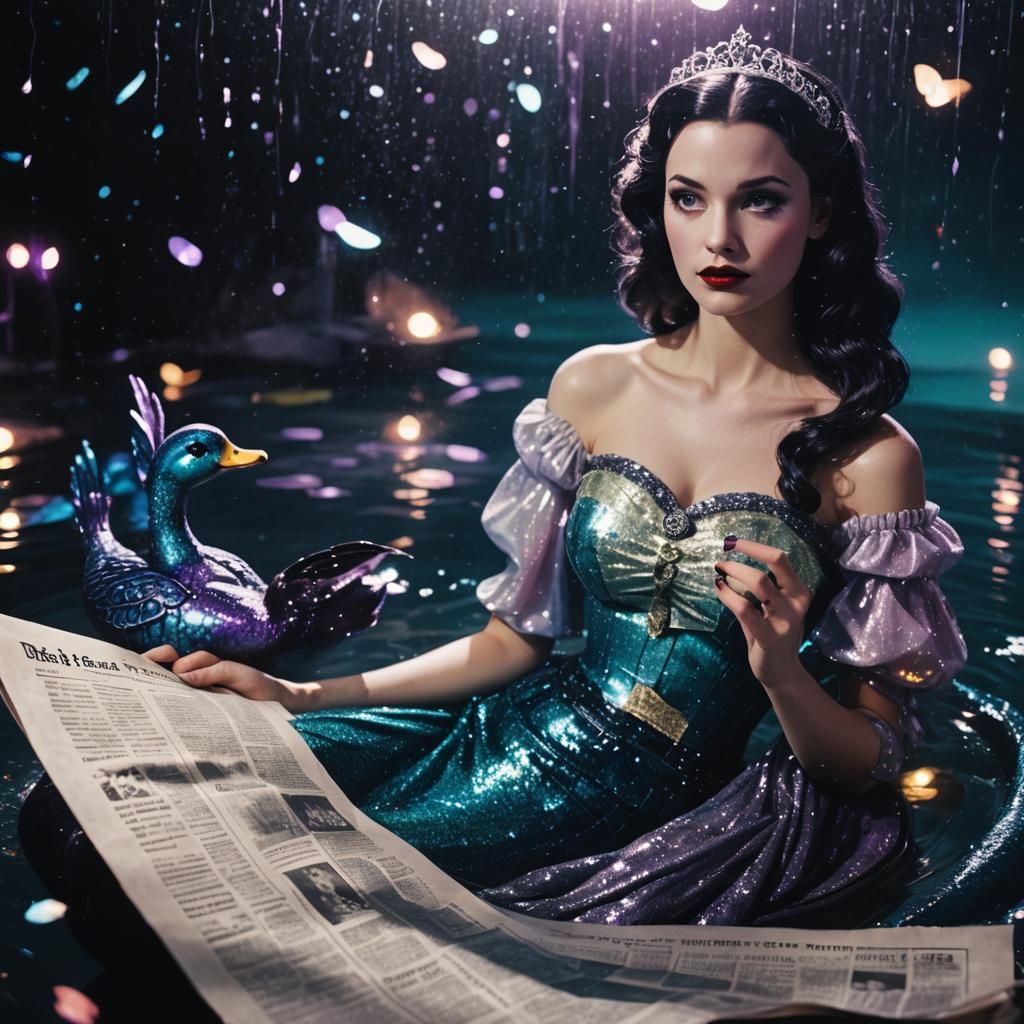 Cyber Mermaid Snow White in Film Noir Style