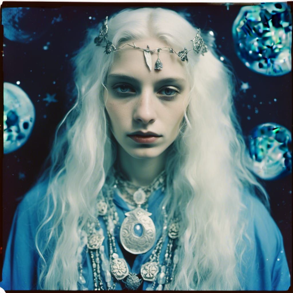 Moon Goddess Portrait in Nostalgic Style