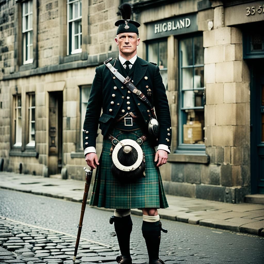 Edinburgh Highland Soldier in Kilt, Vintage Photography