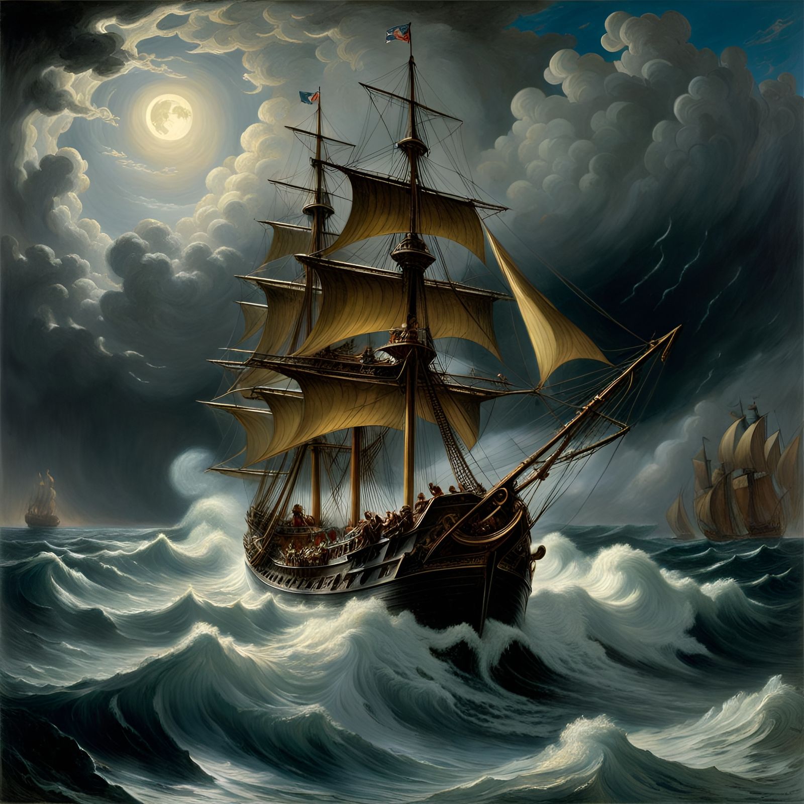 Galleon in Stormy Seas: Doré and Giancola Style