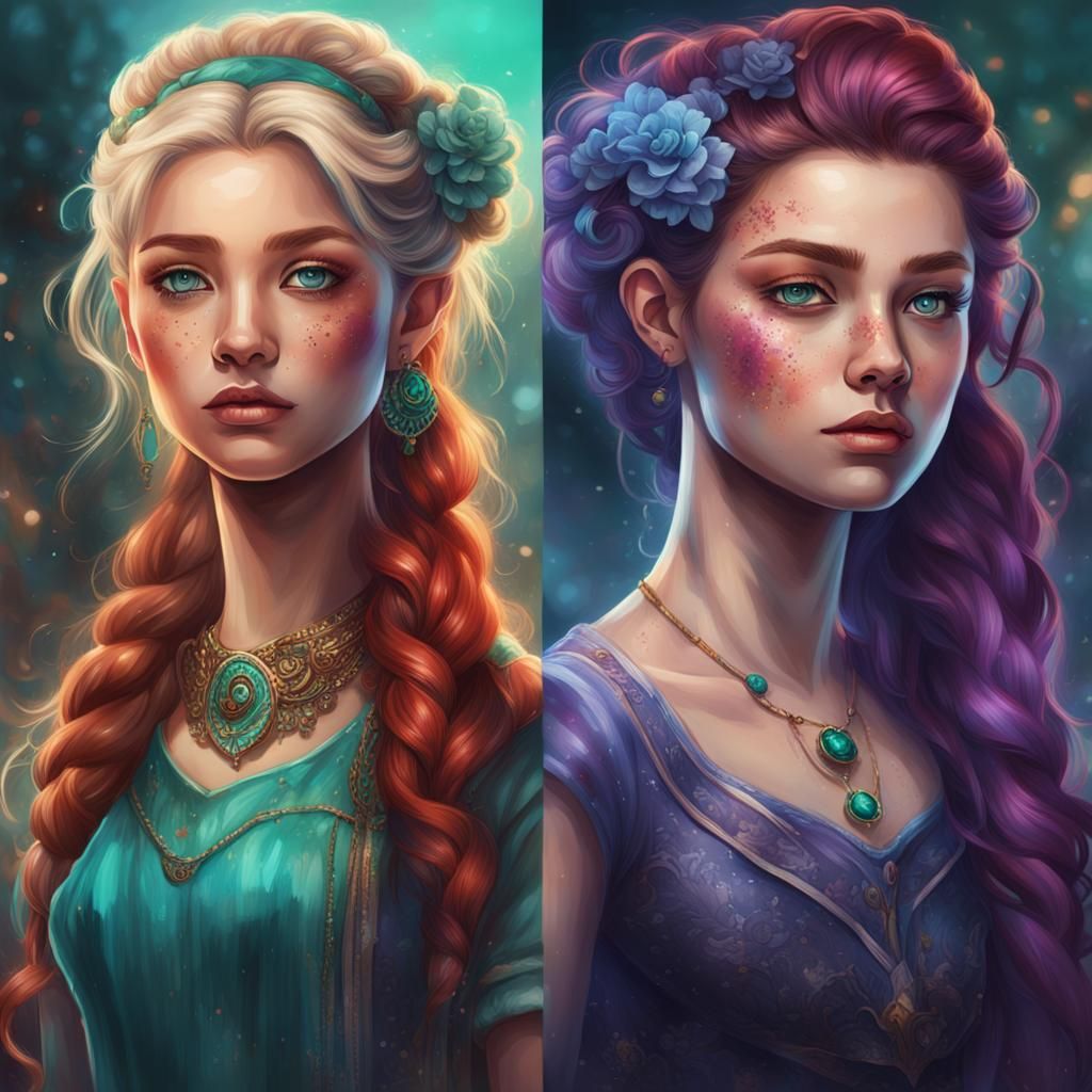 Fantasy Art of Teenage Girls with Colorful Accents