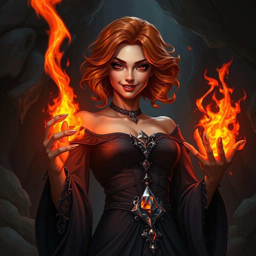 Fire Sorceress Drawing Black Flame