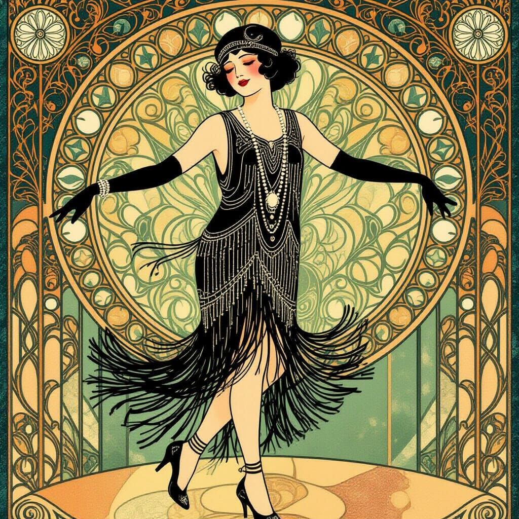 Flapper Girl Dancing Charleston in Art Deco Style