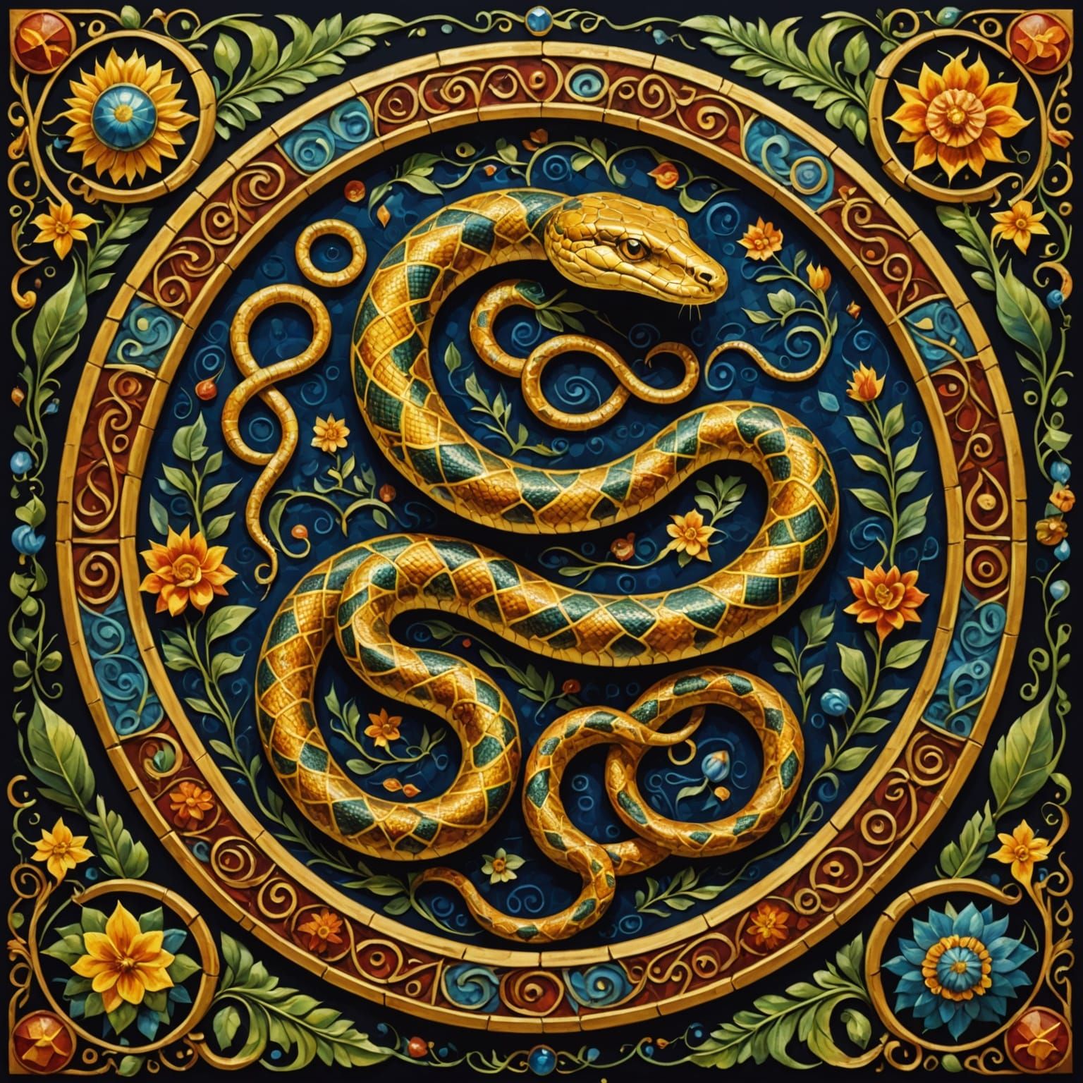 Golden Snake Embodies Ancient Folk Art Aesthetic