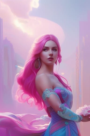 Pink Princess Portrait in Fairycore Style