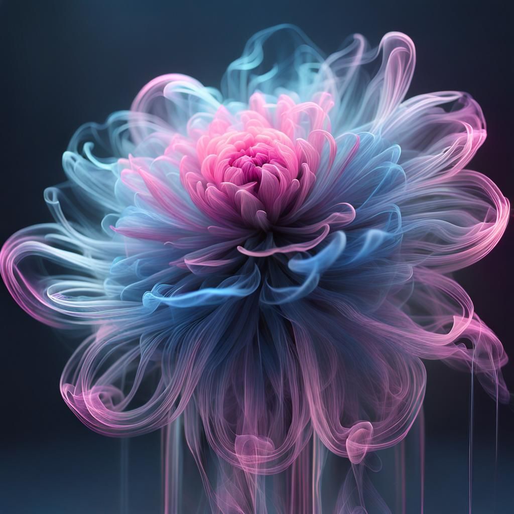 Exotic Smoke Flower: 3D Surreal Neon Apparition