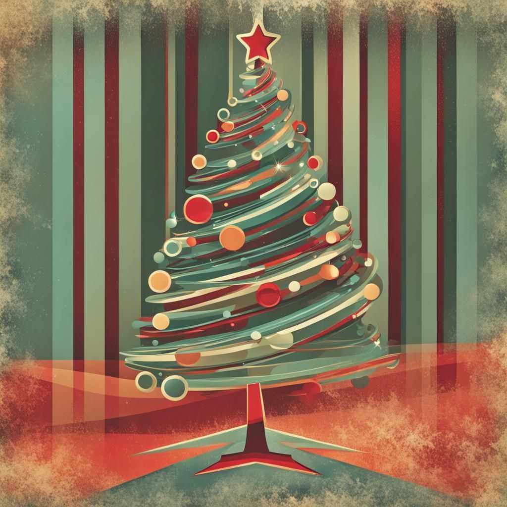 Retro Christmas Ornament in Abstract Style