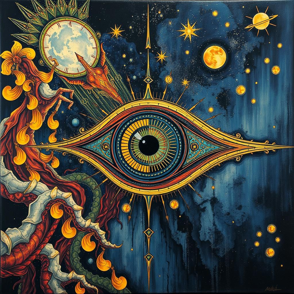 Celestial Eye in Dystopian Art Deco Style