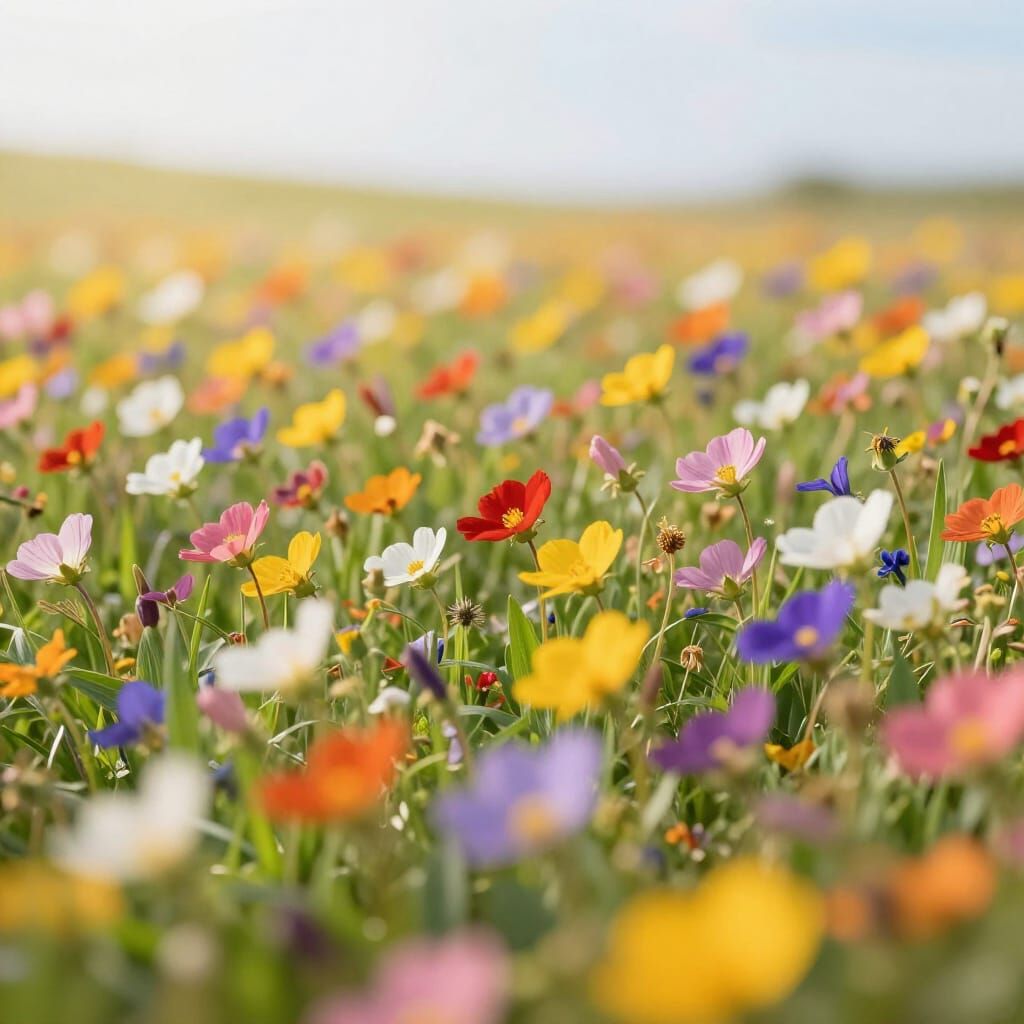 Vibrant Rainbow Flower Field in Spring Sunlight
