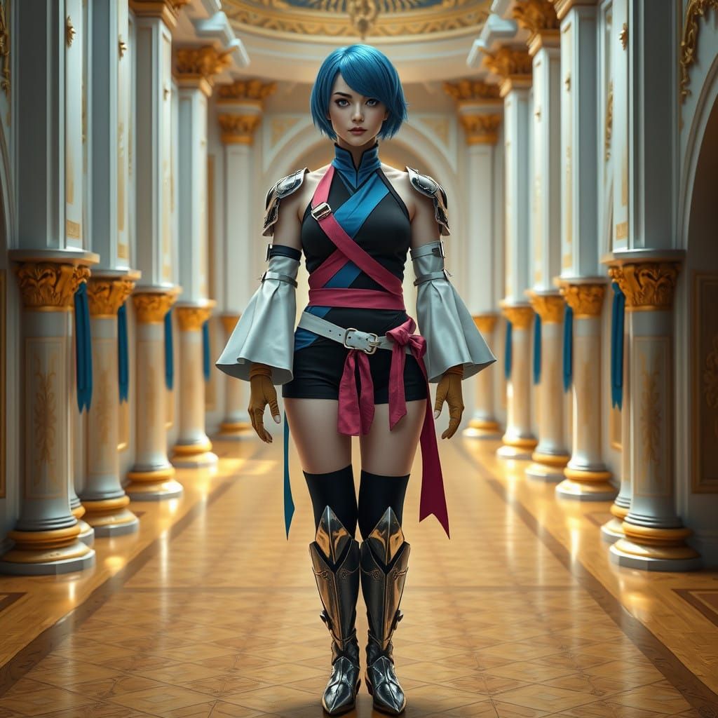 Hyperrealistic Fantasy Warrior Maiden with Golden Accents