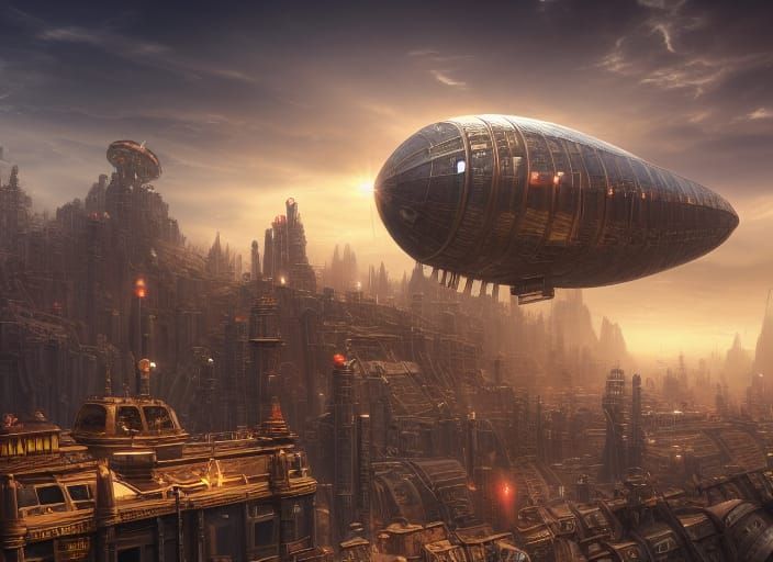 Retrofuturistic Steampunk Flying City: Epic Concept Art