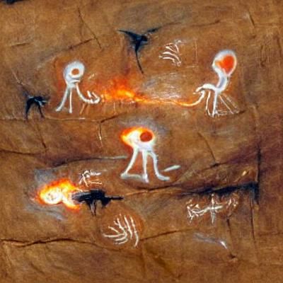 Ancient Cave Painting: Aliens Giving Fire