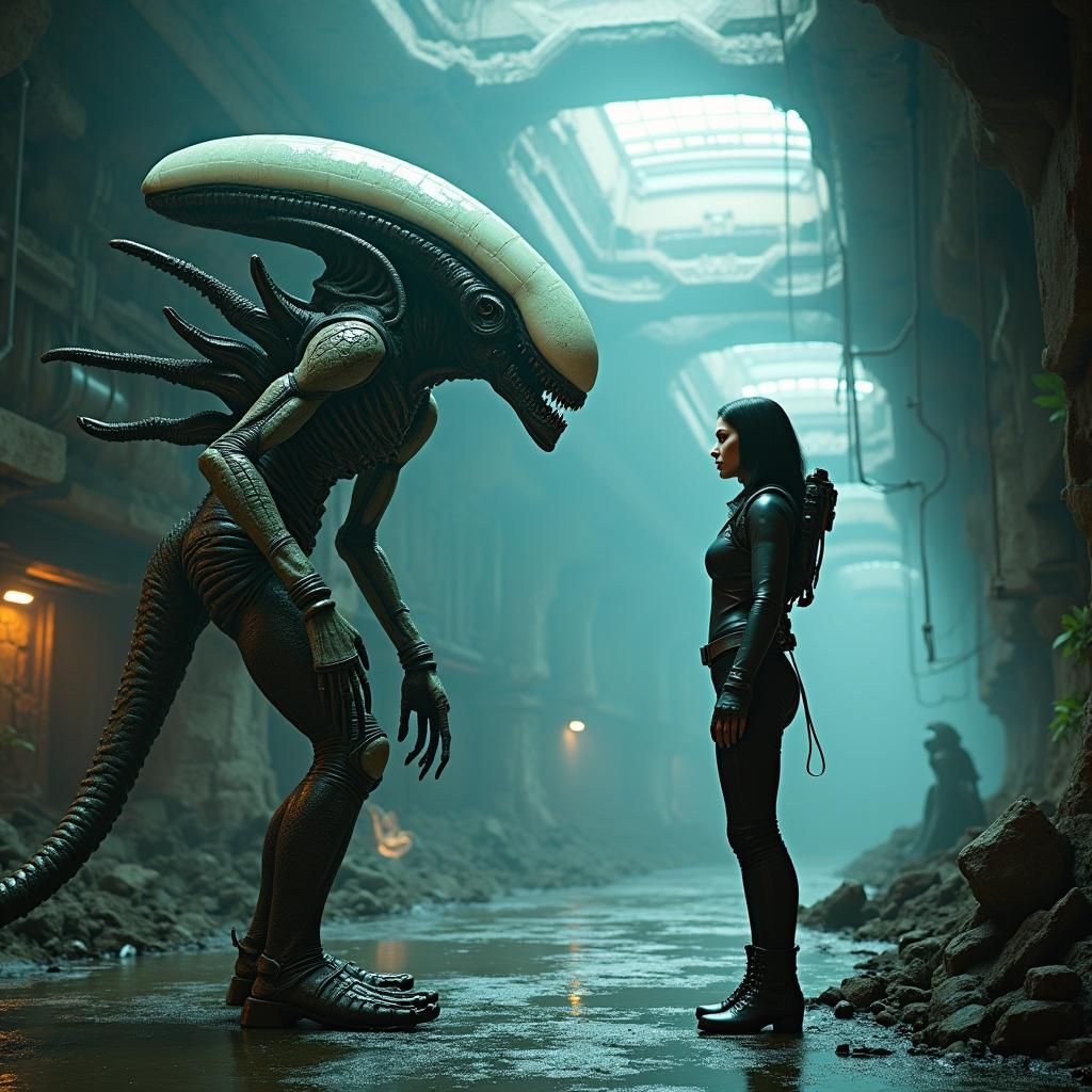 Xenomorph Queen vs Ripley in Dystopian Alien Hive