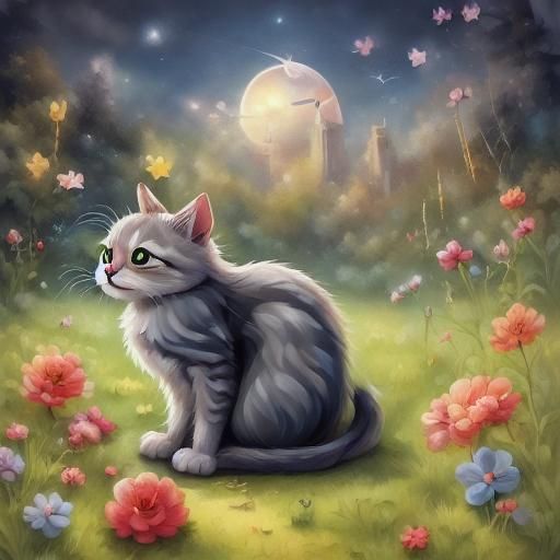 Chibi Cat Enjoys Watermelon in Detailed Matte Painting